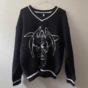 Cute Grim Reaper Knit Sweater Oversized Fit Y2K Aesthetic